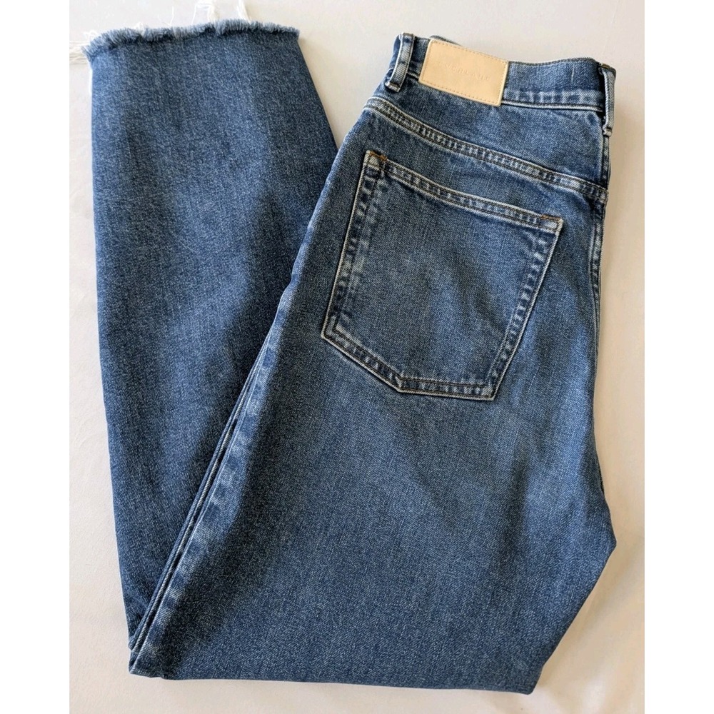 Everlane The Way-High Jean Size 27 (28x28) Medium Wash Raw Hem Straight Leg